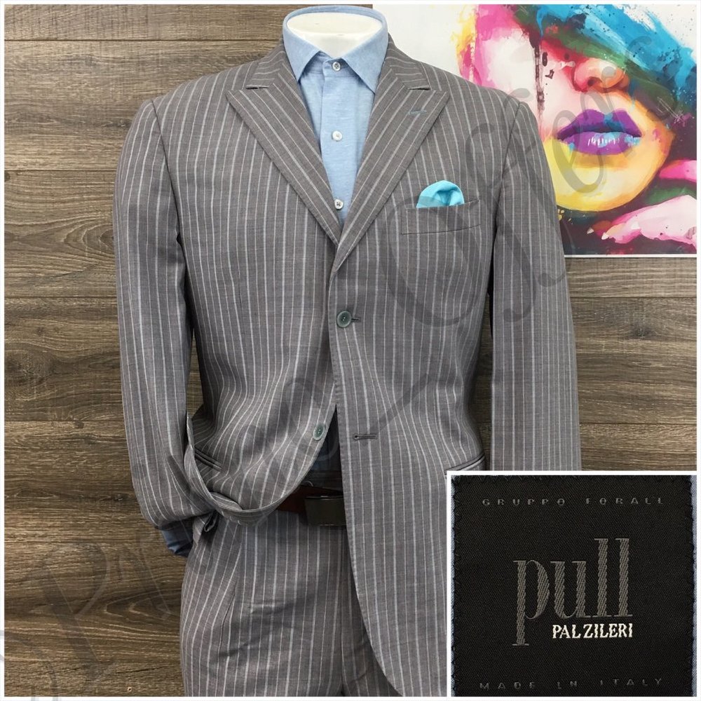 Pal Zileri Mens Two Piece Suit Size 42R Jacket Blazer Pants Wool Casual Striped